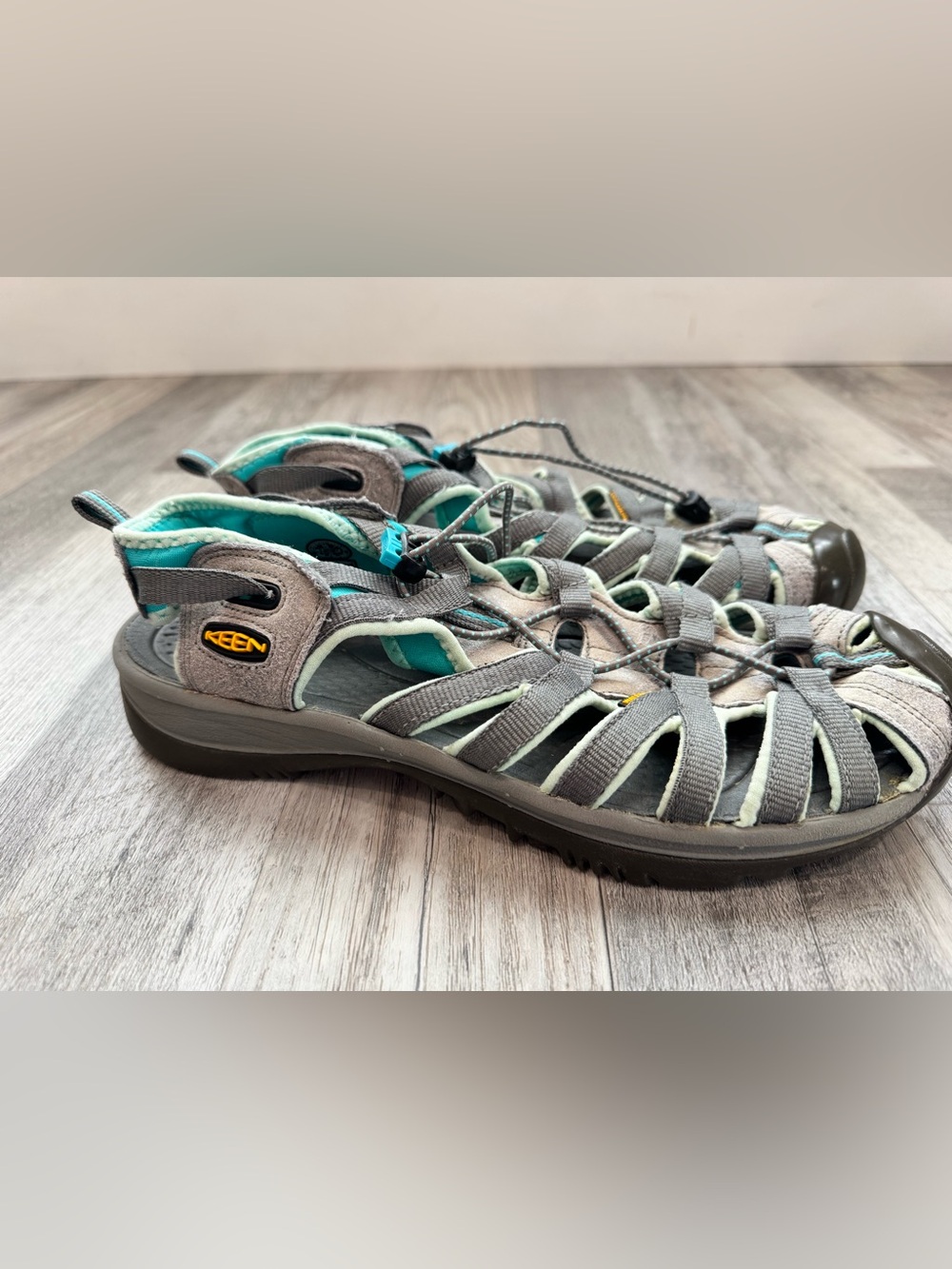 Keen men’s hybrid hiking sandals teal grey closed toe size 10